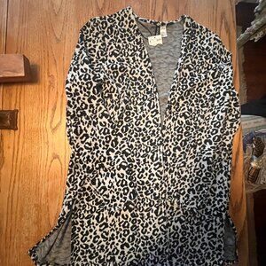 V Neck, Long, Leopard Print Cardigan